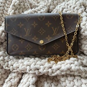 Authentic Louis Vuitton Brown Monogram Crossbody with Gold Chain
